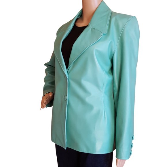Leather Renditions by Sandi Jacket Blazer Women's Small Lined Soft Light Green - Picture 5 of 11